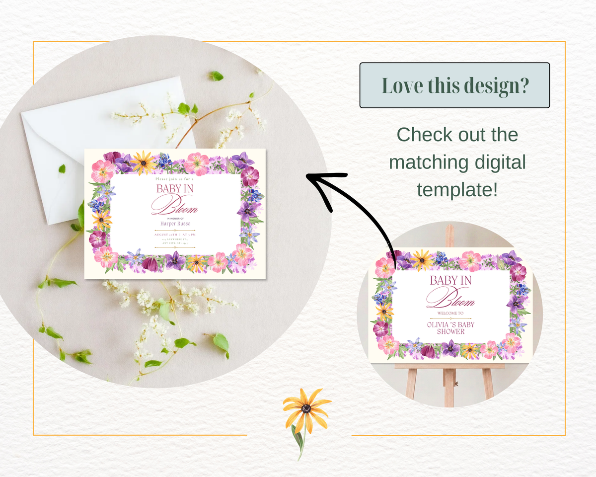 Baby Shower Garden Party Welcome Sign Wildflower Template | Editable Canva Digital Download