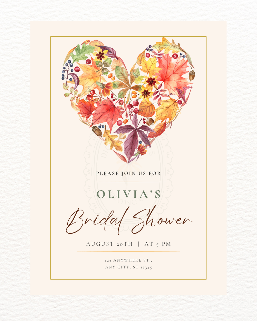 Fall Heart Bridal Shower Invitation — Editable Digital Download Template
