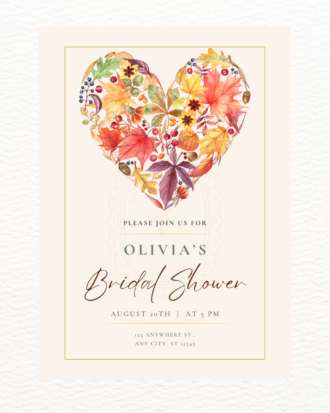 Fall Heart Bridal Shower Invitation — Editable Digital Download Template