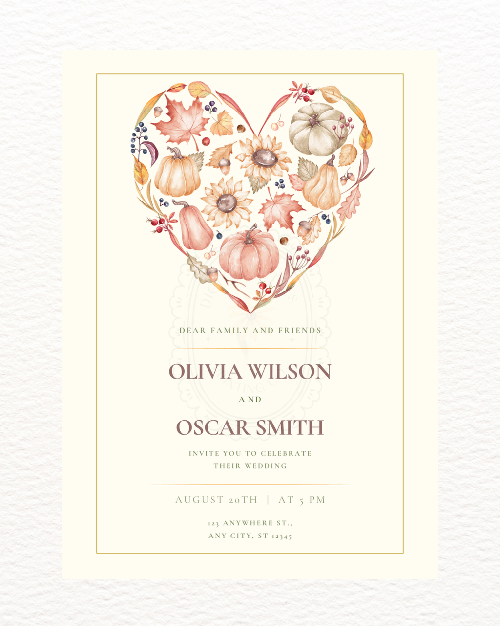 Autumn Heart Wedding Invitation | Printable Floral Invite | Digital Download
