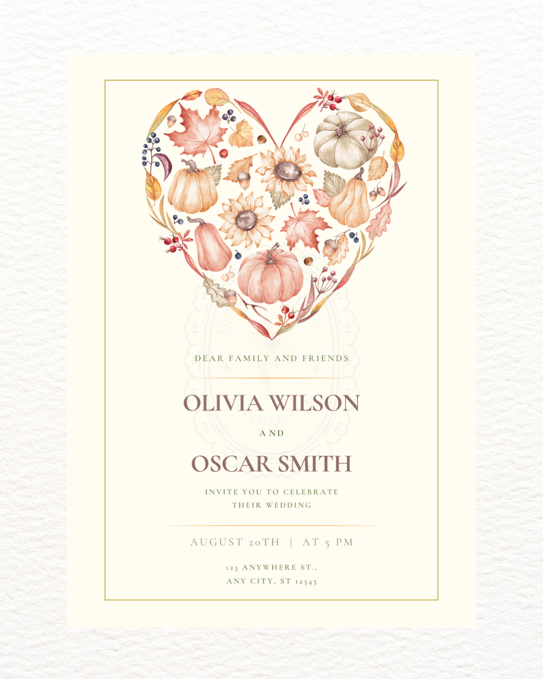 Autumn Heart Wedding Invitation | Printable Floral Invite | Digital Download