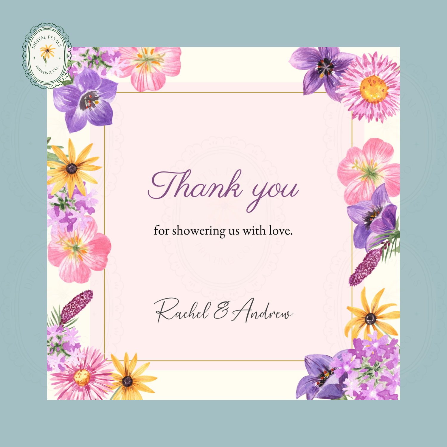 Pink Cottagecore Wildflower Thank You Card Template | Editable Canva Digital Download