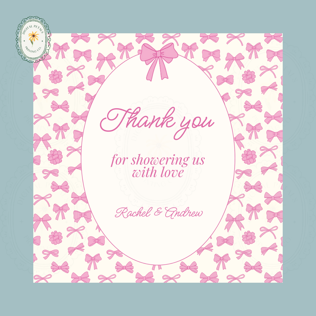Pink Ribbons & Bows Baby Shower Thank You Card Template | Editable Canva Digital Download