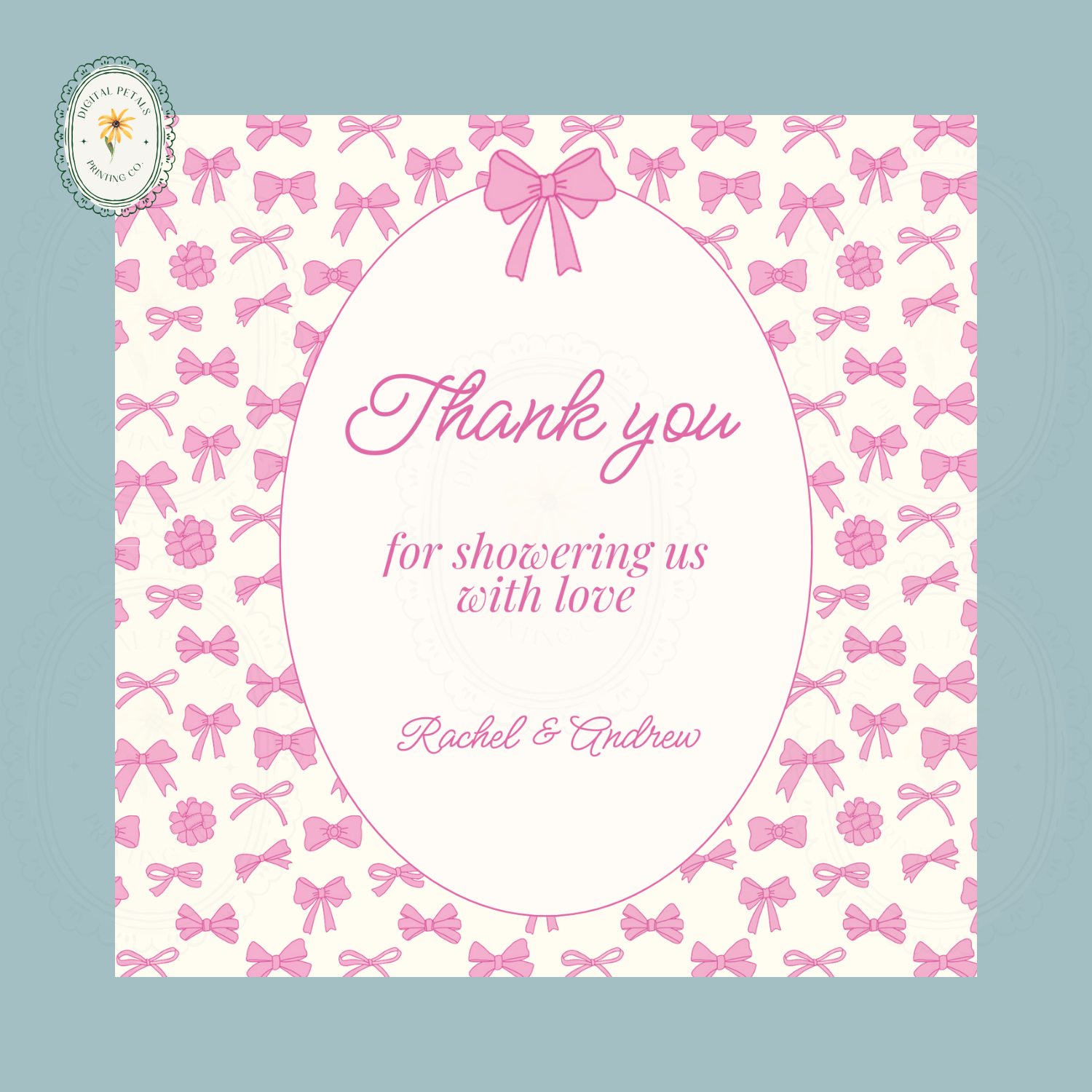 Pink Ribbons & Bows Baby Shower Thank You Card Template | Editable Canva Digital Download