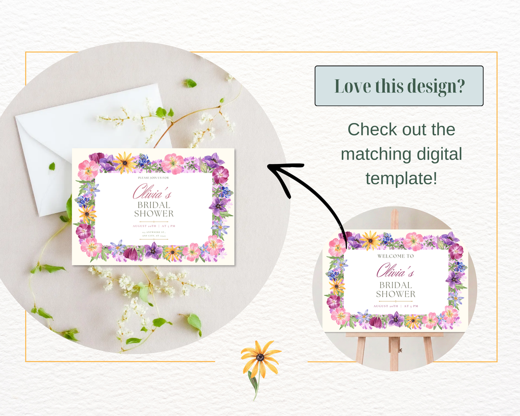 Bridal Shower Garden Party Welcome Sign Wildflower Border Template | Editable Canva Digital Download