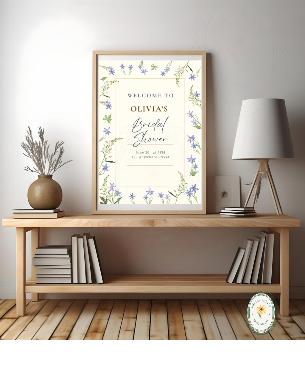 Dusty Blue Floral Botanical Bridal Shower Welcome Sign | Editable Canva Template | Digital Download