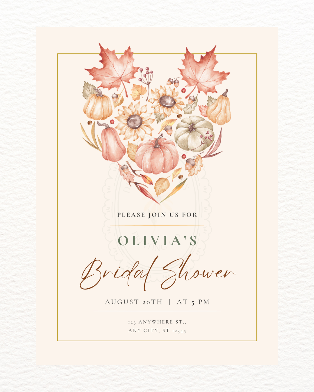 Burgundy Fall Leaves Bridal Shower Invitation Template | Editable Canva Digital Download