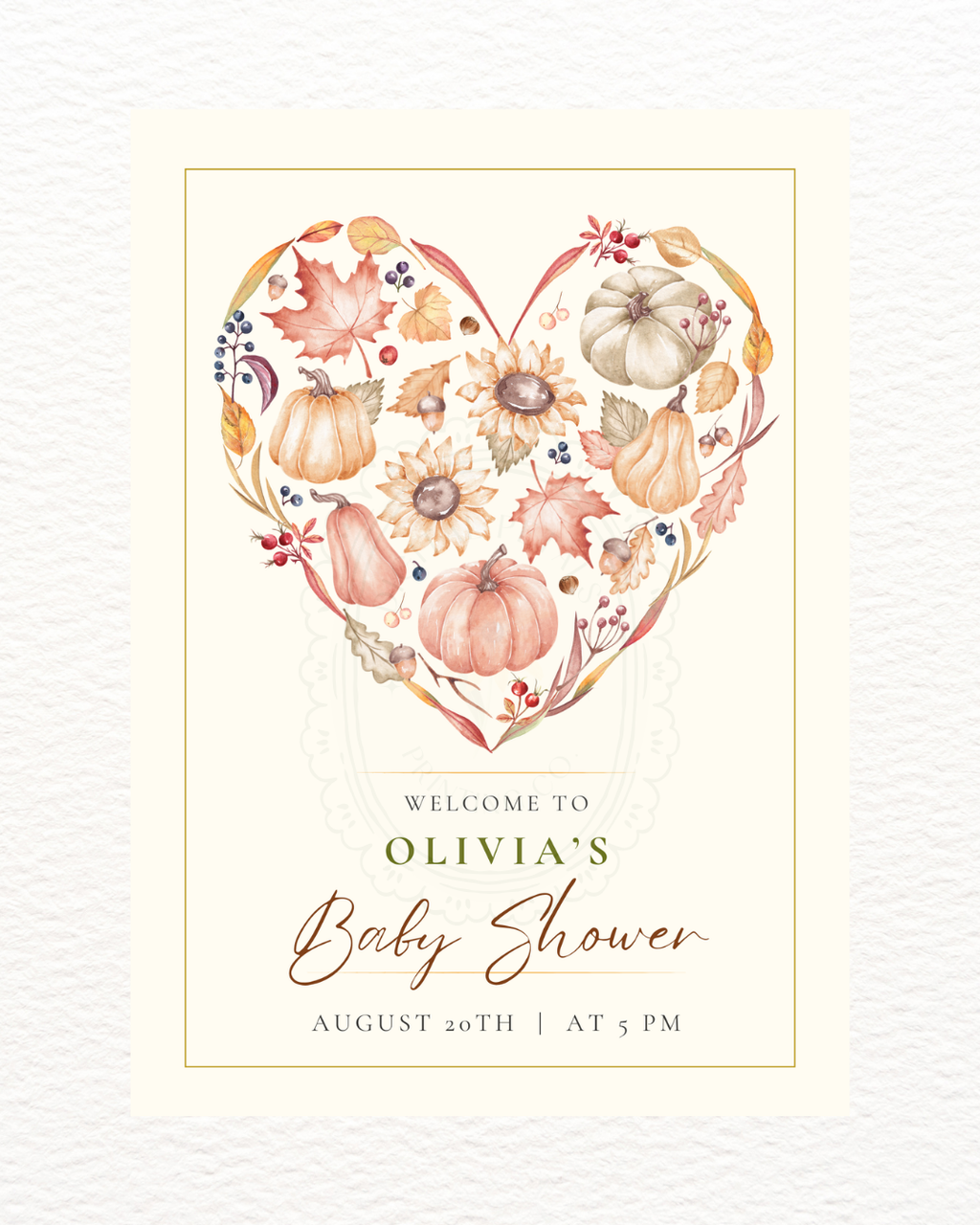 Autumn Heart Baby Shower Welcome Sign | Editable Canva Template | Digital Download
