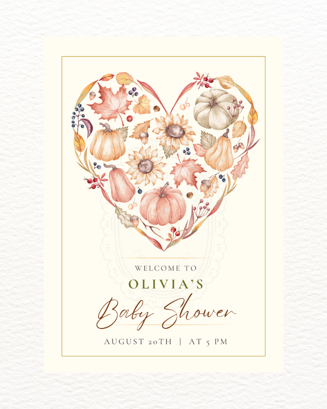 Autumn Heart Baby Shower Welcome Sign | Editable Canva Template | Digital Download