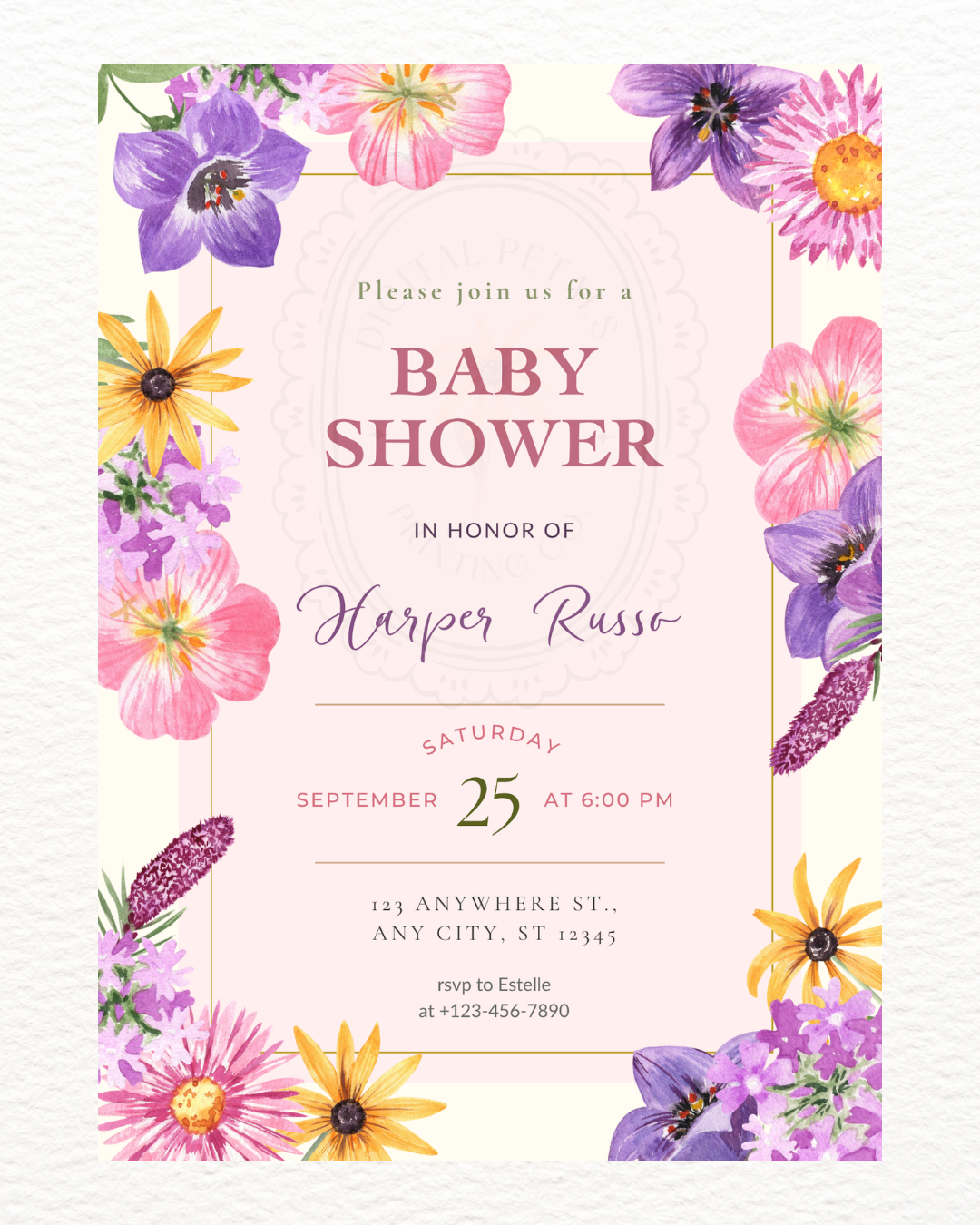 Pink Cottagecore Wildflower Baby Shower Invitation | Editable Canva Template, Spring Floral
