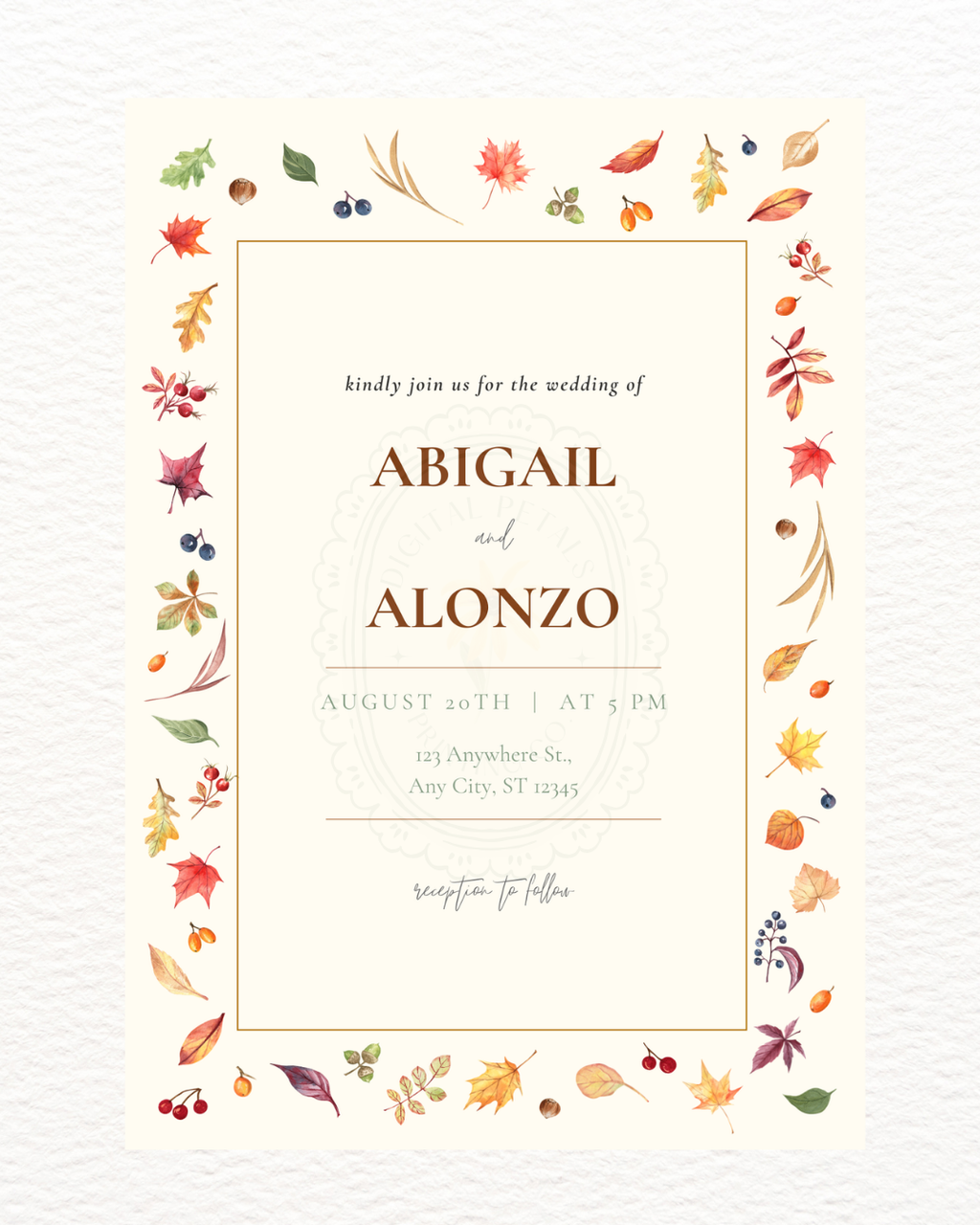 Fall Leaves Wedding Invitation Template | Terracotta & Cream | Digital Download