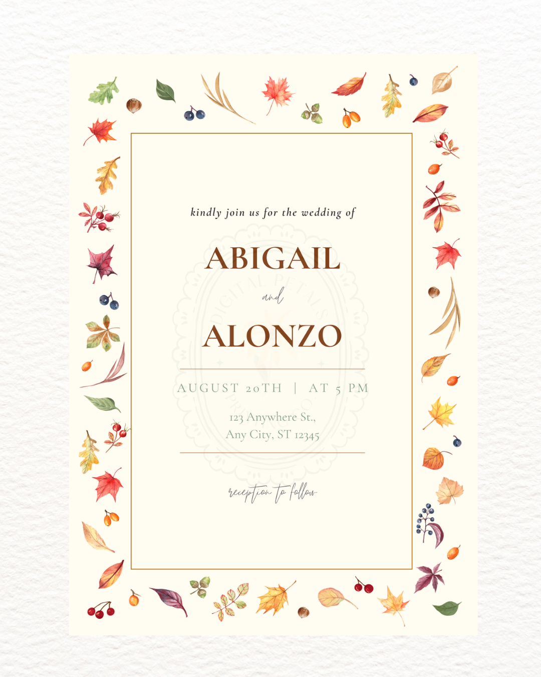 Fall Leaves Wedding Invitation Template | Terracotta & Cream | Digital Download