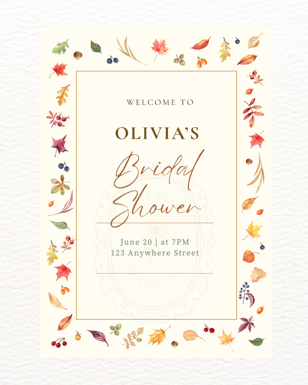 Terracotta & Cream Fall Leaves Bridal Shower Welcome Sign | Editable Canva Template | Digital Download