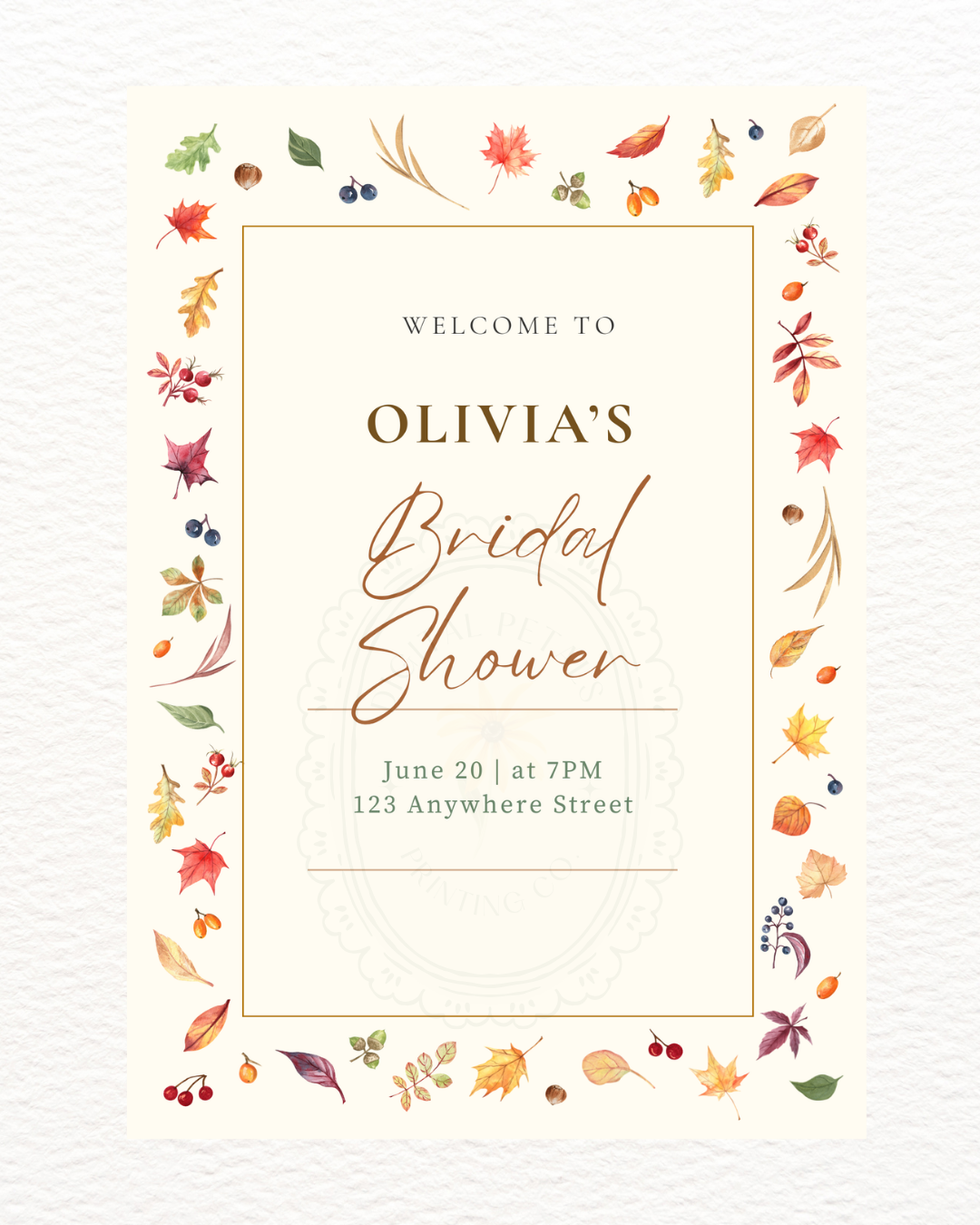 Terracotta & Cream Fall Leaves Bridal Shower Welcome Sign | Editable Canva Template | Digital Download