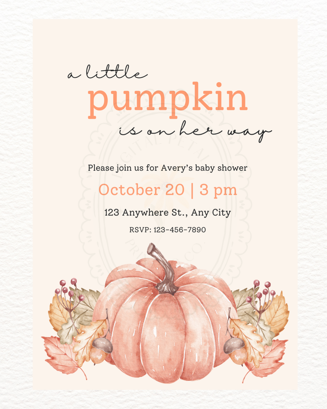 Terracotta & Rust Fall Pumpkin Baby Shower Invitation | Printable Invite | Digital Download
