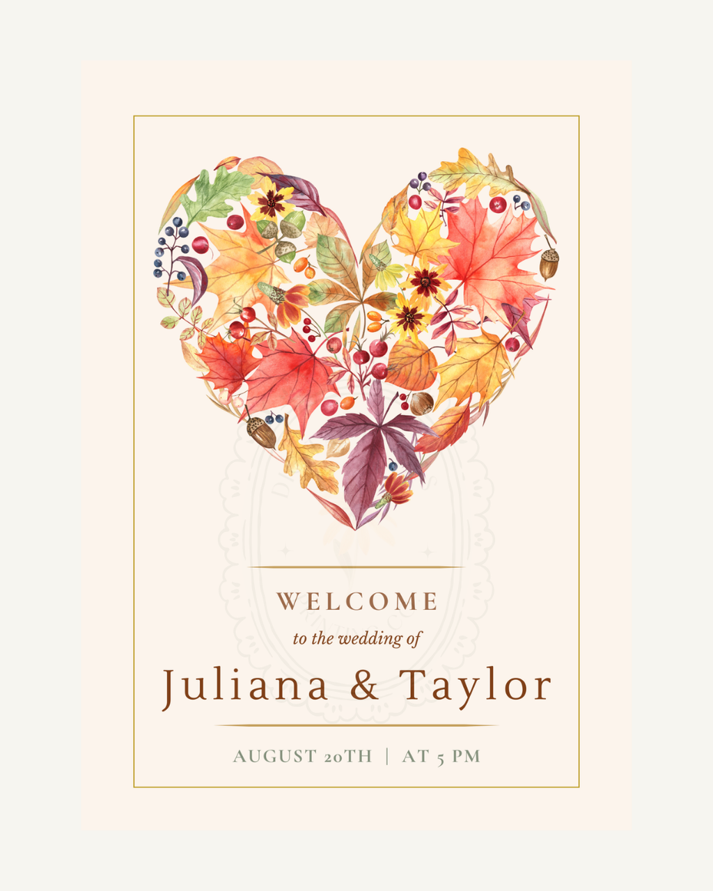 Fall Heart Wedding Welcome Sign | Editable Canva Template | Instant Digital Download