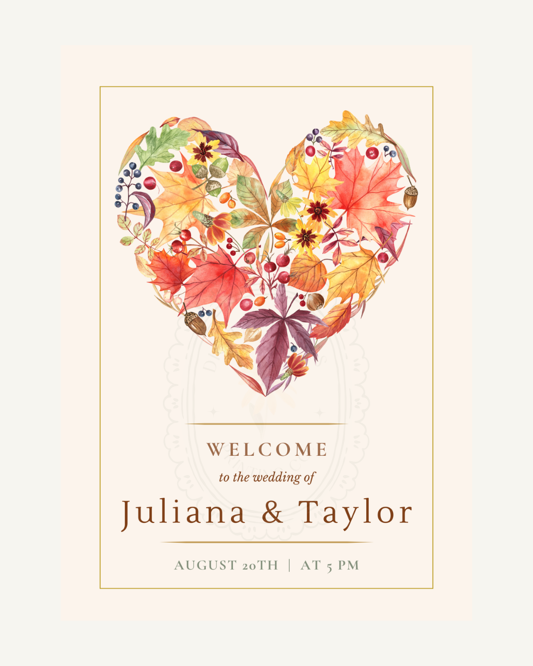 Fall Heart Wedding Welcome Sign | Editable Canva Template | Instant Digital Download