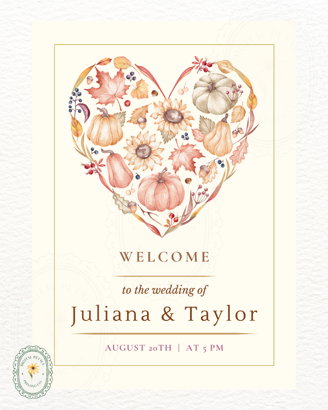 Terracotta & Rust Autumn Heart Wedding Welcome Sign | Editable Canva Template | Digital Download