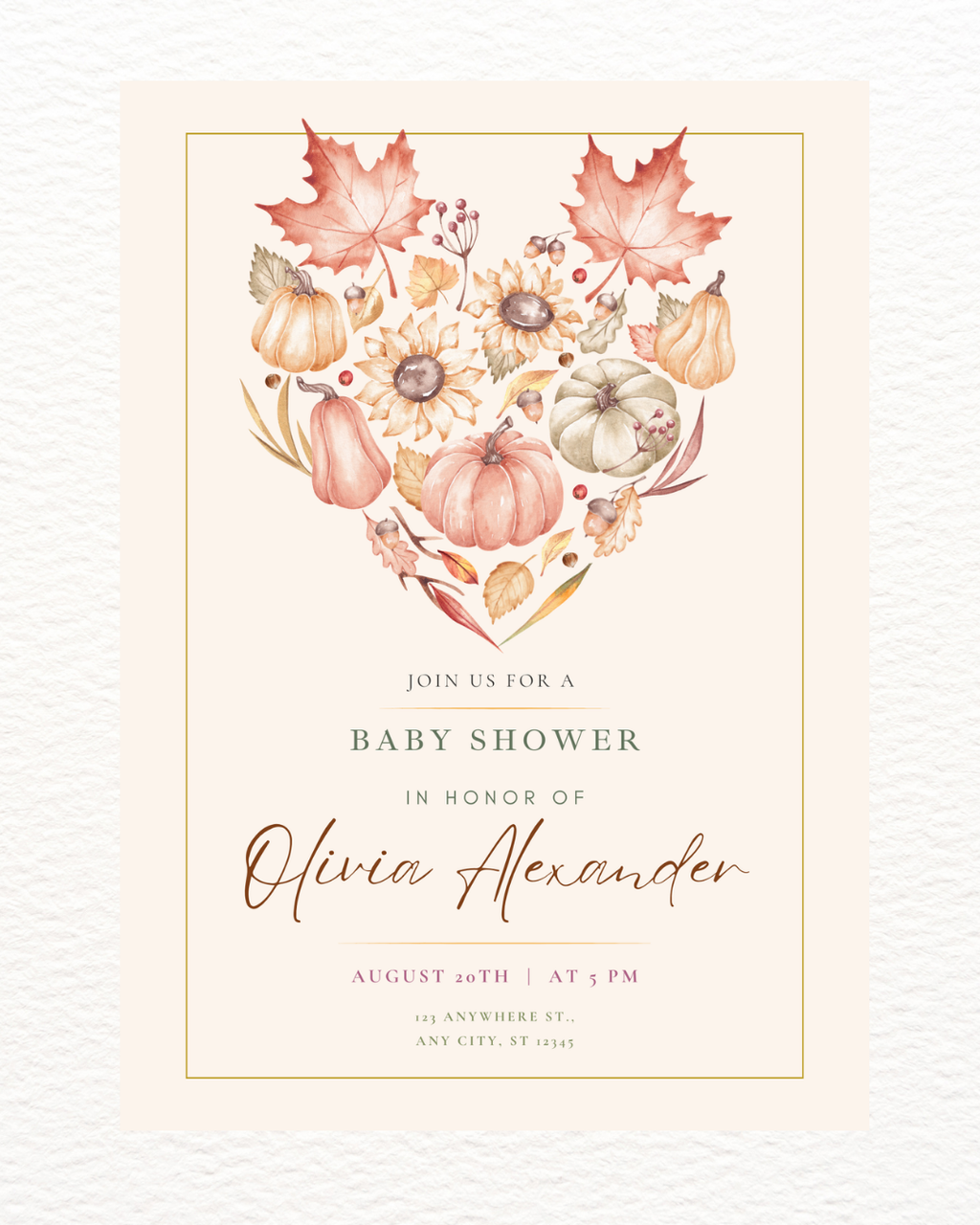 Burgundy Fall Leaves Baby Shower Invitation Template | Editable Canva Digital Download