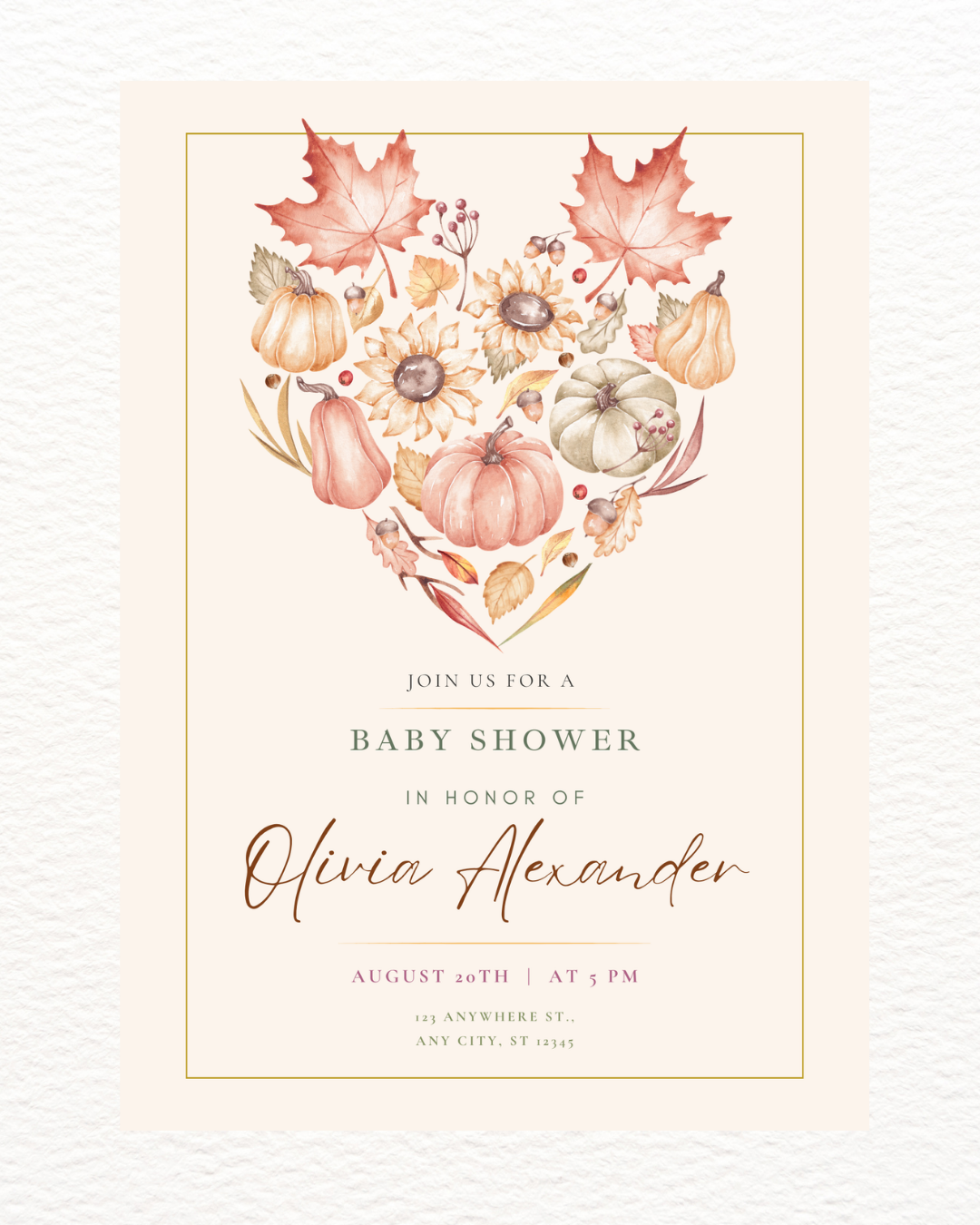 Burgundy Fall Leaves Baby Shower Invitation Template | Editable Canva Digital Download
