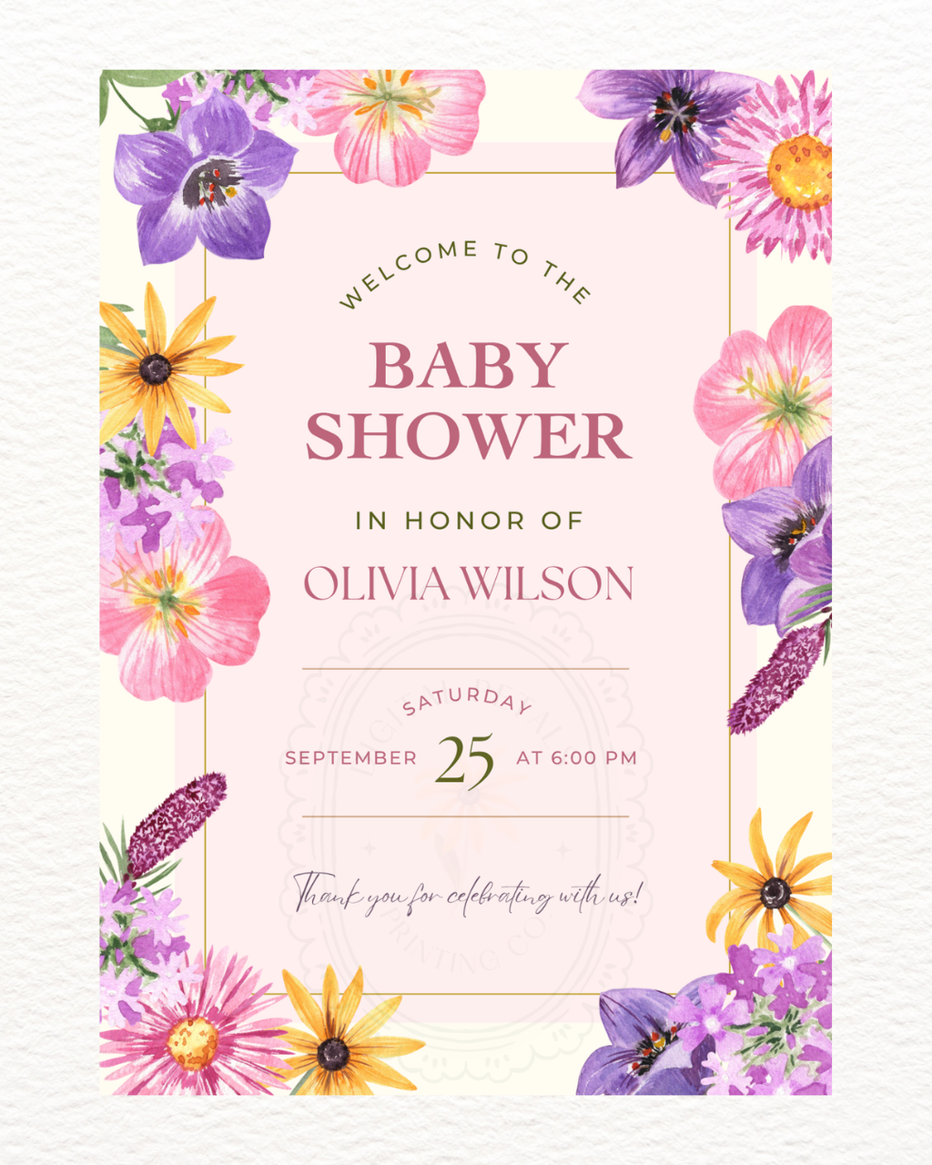 Pink Cottagecore Baby Shower Welcome Sign | Editable Canva Template, Wildflower Floral