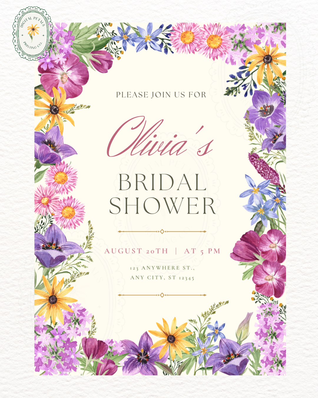 Boho Wildflower Bridal Shower Invitation | Printable Floral Invite | Digital Download
