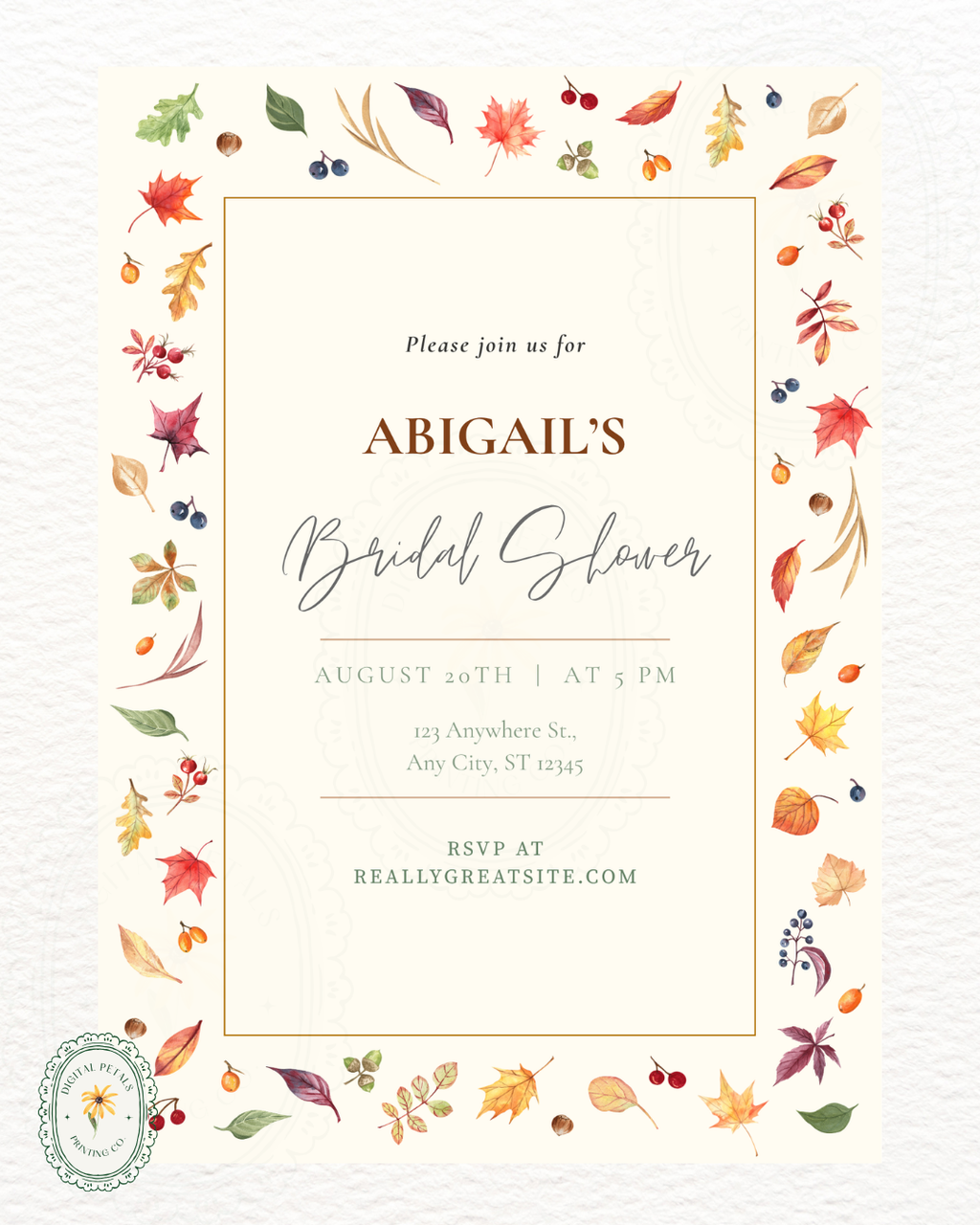 Fall Leaves Bridal Shower Invitation Template | Terracotta & Cream | Digital Download