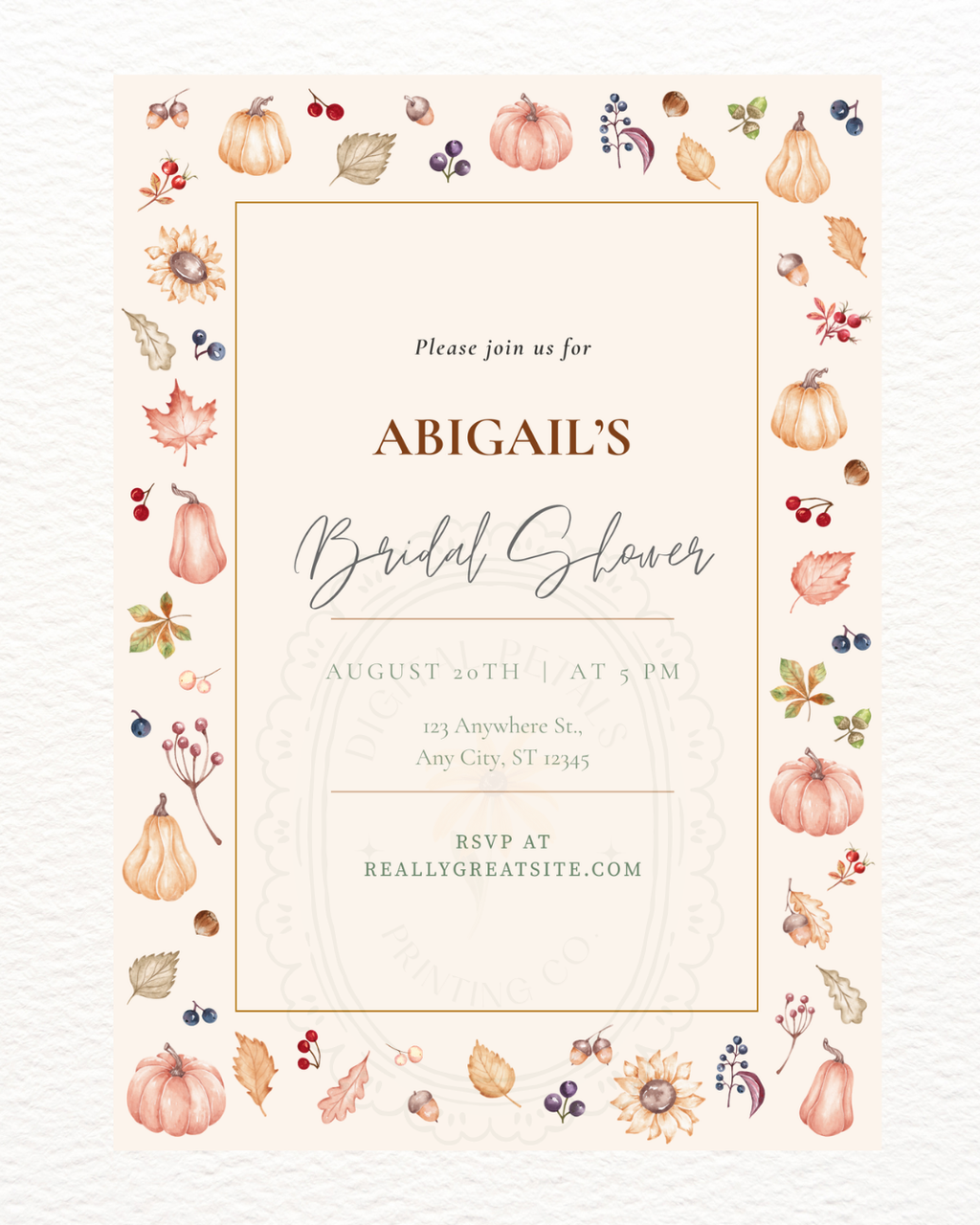 Autumn Harvest Wildflowers Bridal Shower Invitation Template | Editable Canva Digital Download