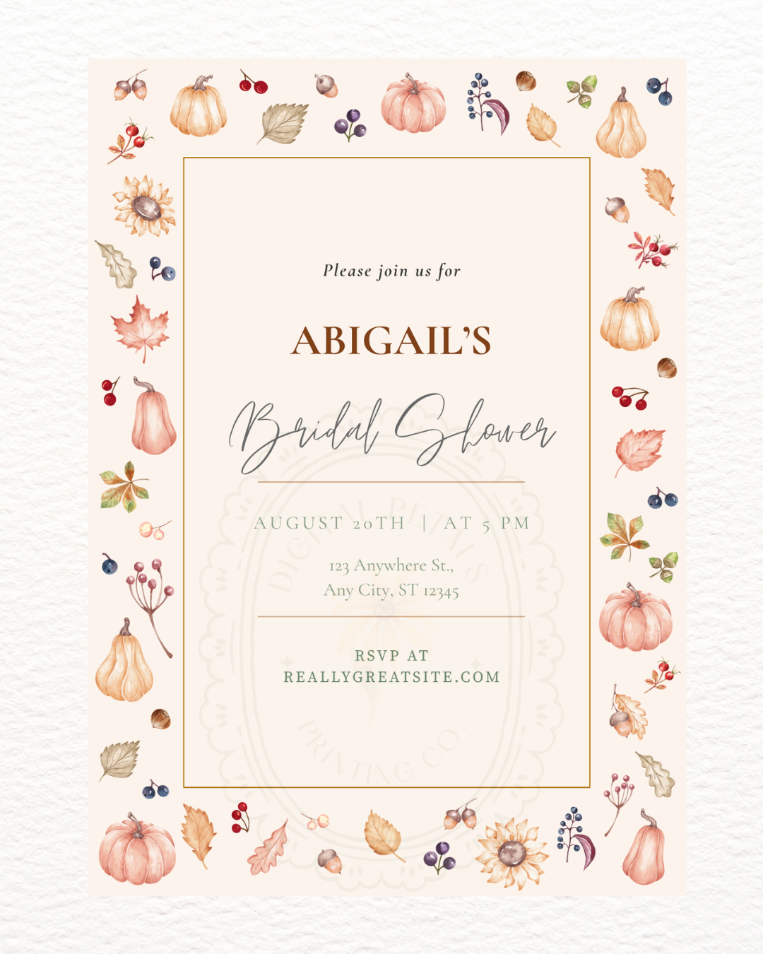 Autumn Harvest Wildflowers Bridal Shower Invitation Template | Editable Canva Digital Download