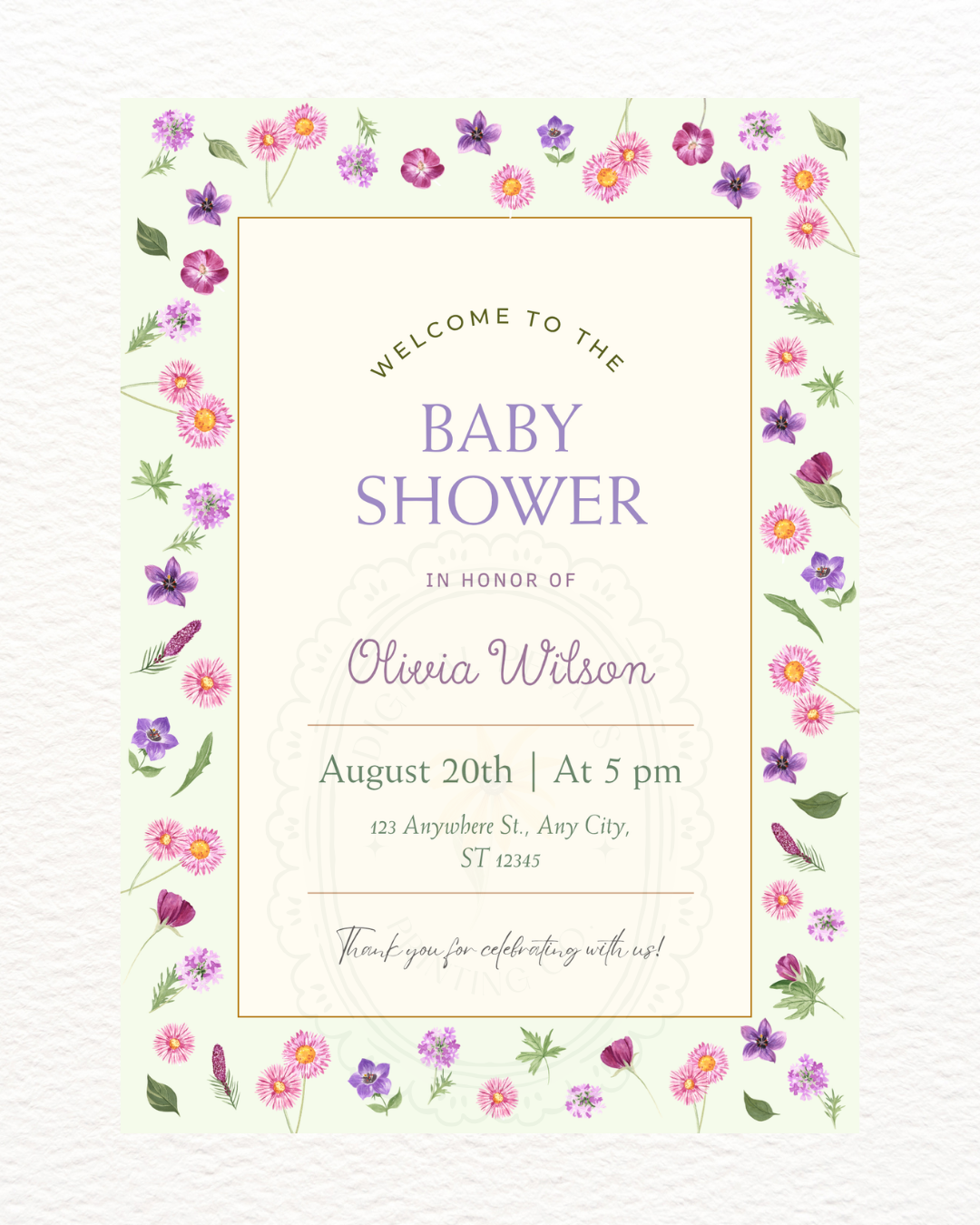 Spring Garden Wildflowers Baby Shower Welcome Sign Template | Editable Canva Digital Download