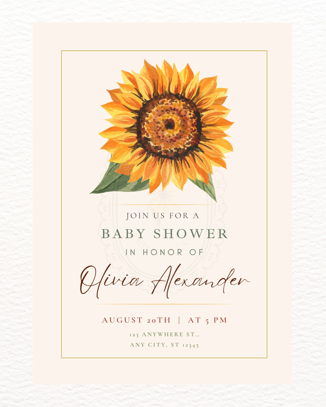 Terracotta & Rust Sunflower Baby Shower Invitation — Editable Digital Download Template