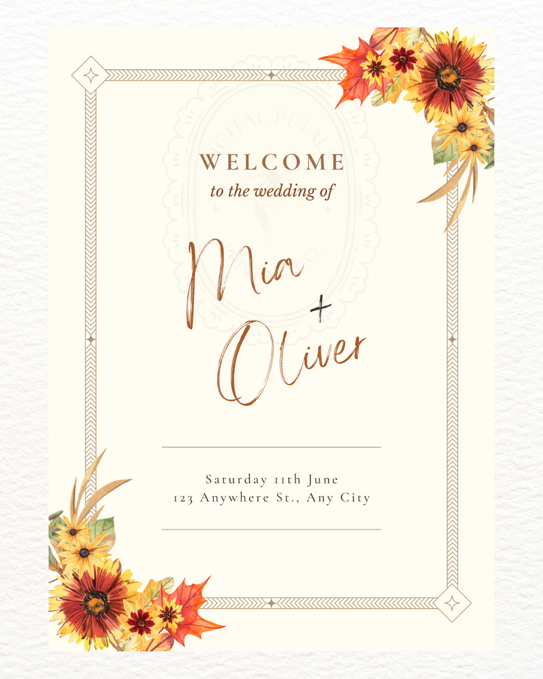Rustic Fall Wildflowers Wedding Welcome Sign Template | Hand Painted Cottagecore Digital Download
