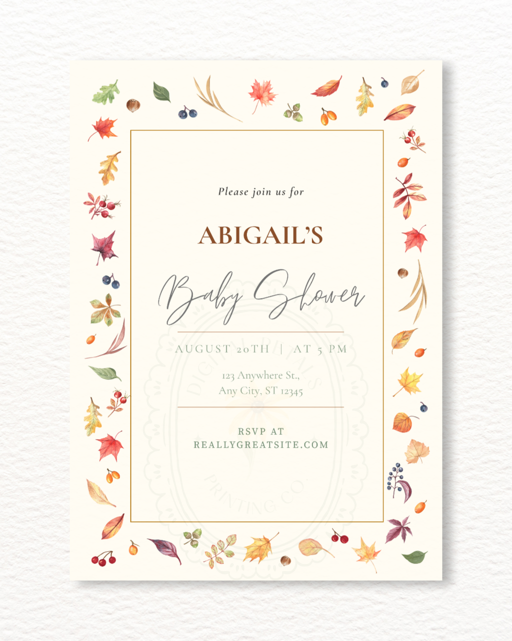 Fall Leaves Baby Shower Invitation Template | Terracotta & Cream | Digital Download