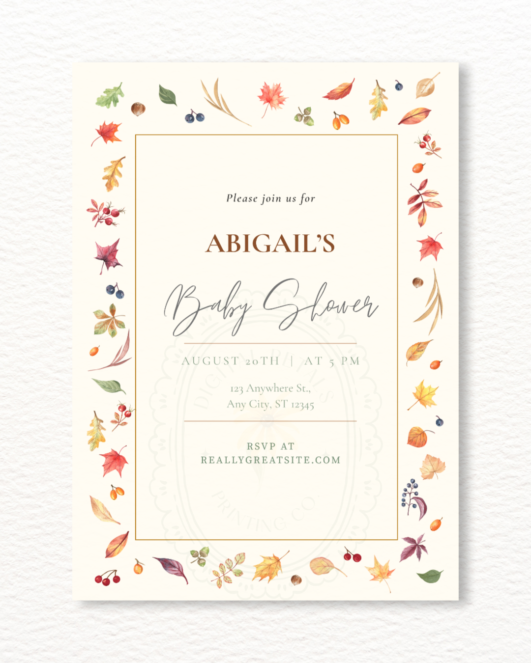 Fall Leaves Baby Shower Invitation Template | Terracotta & Cream | Digital Download