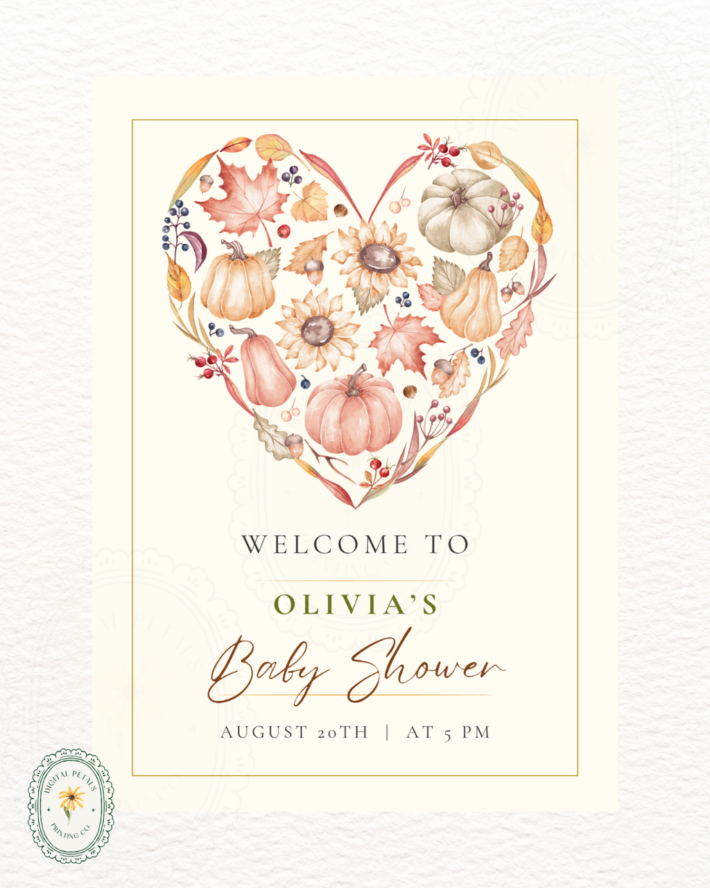 Terracotta & Rust Autumn Heart Baby Shower Welcome Sign | Editable Canva Template | Digital Download