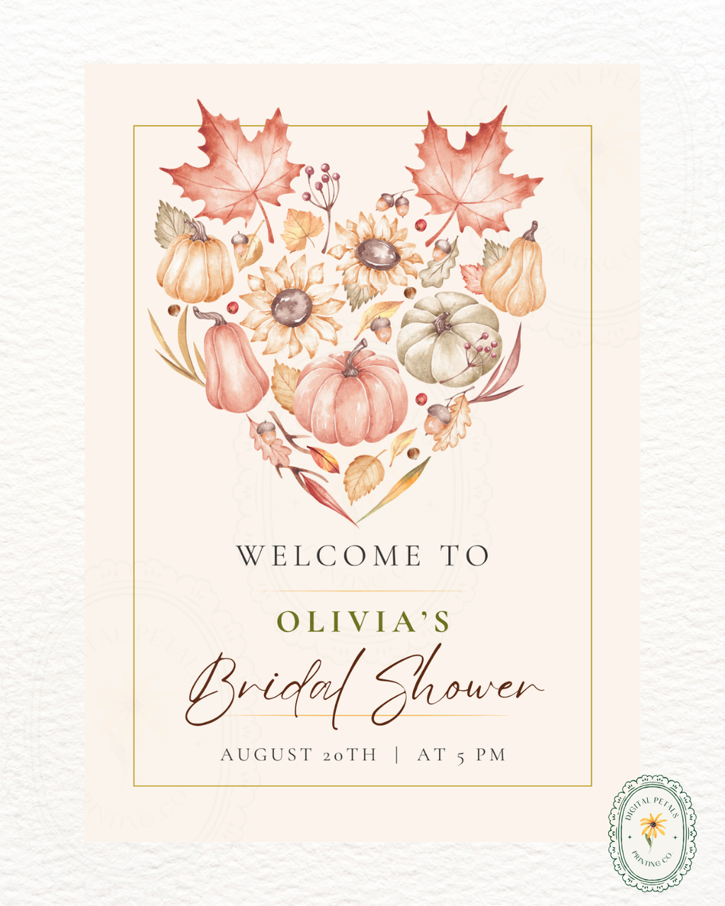 Burgundy Fall Leaves Watercolor Bridal Shower Welcome Sign Template | Editable Digital Download