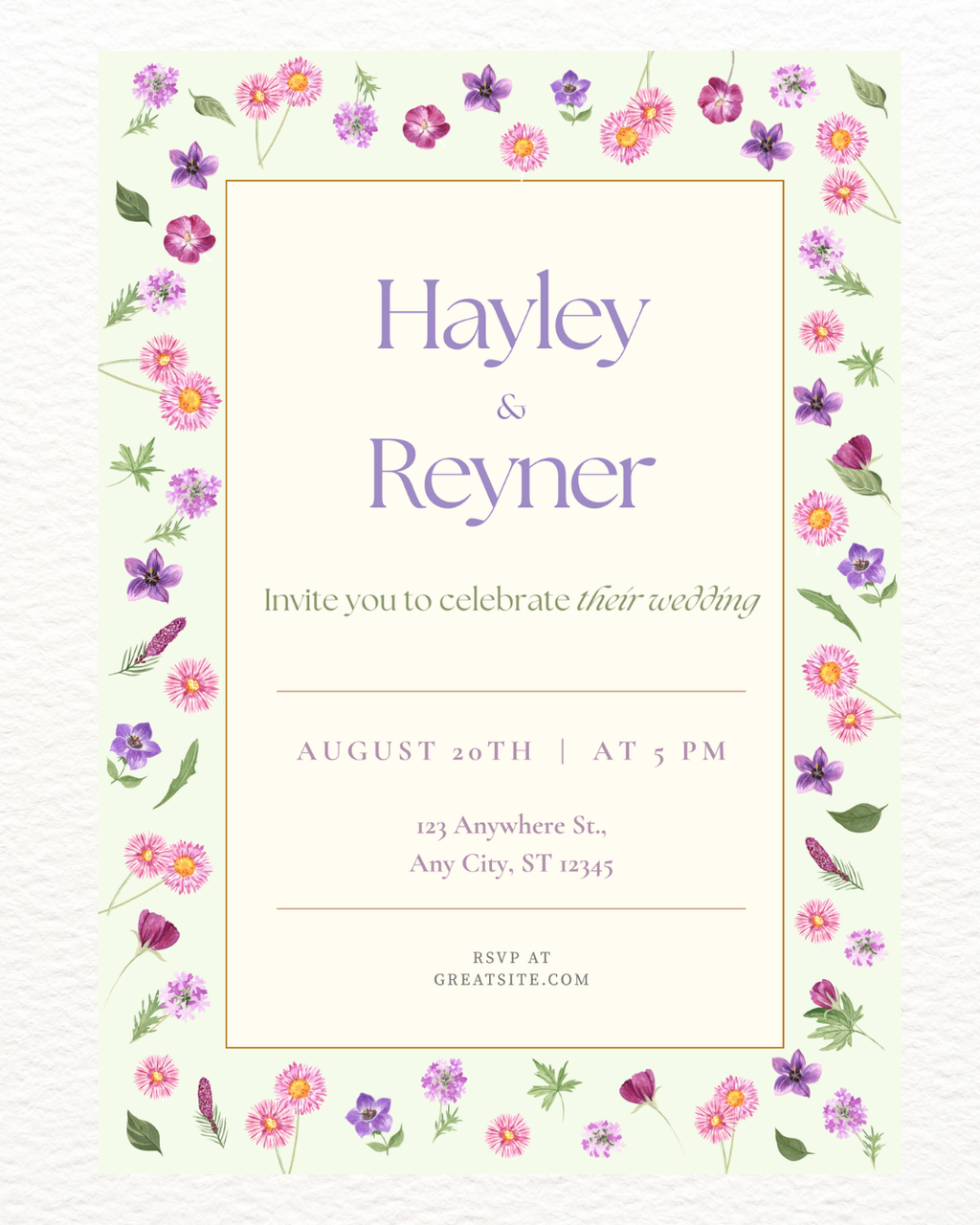 Spring Garden Wildflowers Wedding Invitation Canva Template | Wildflower Floral Digital Download