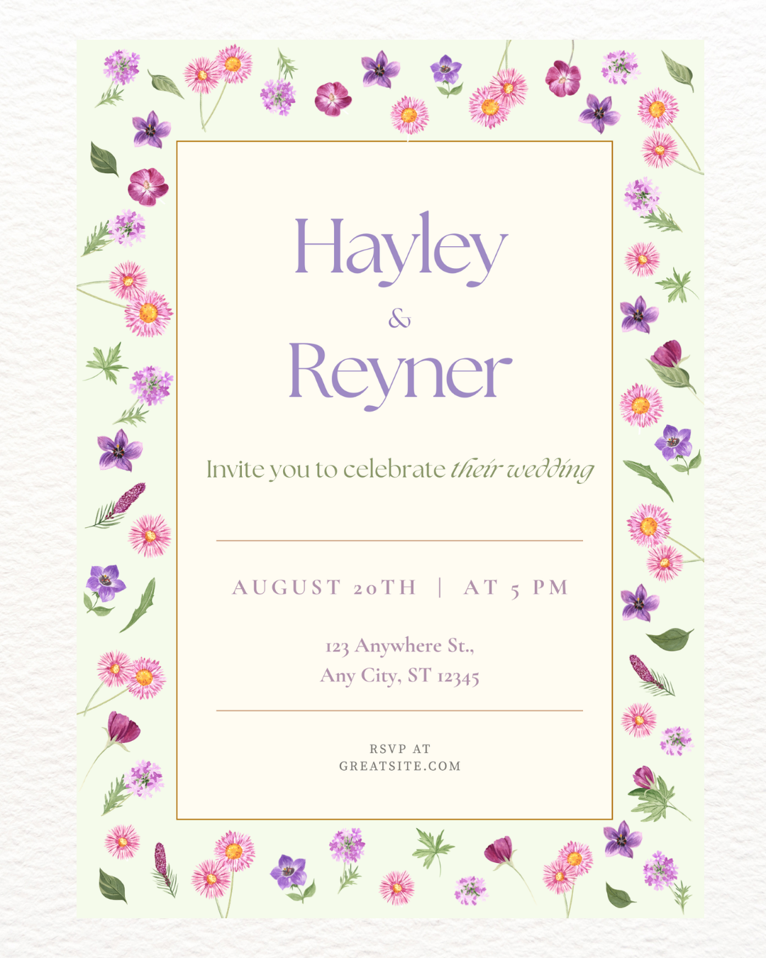 Spring Garden Wildflowers Wedding Invitation Canva Template | Wildflower Floral Digital Download