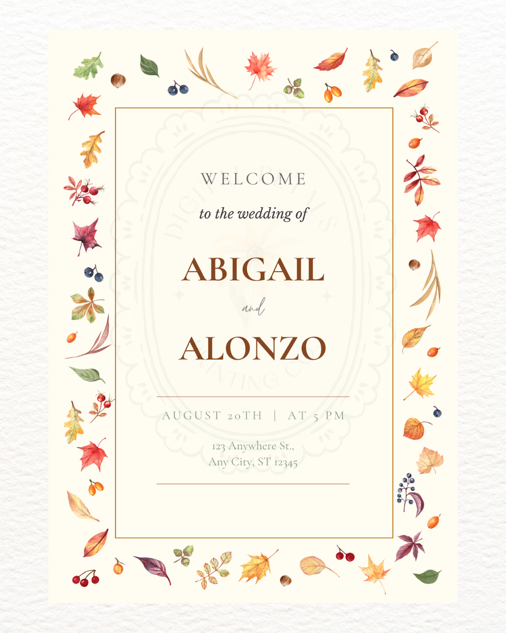 Fall Leaves Wedding Welcome Sign Template | Terracotta & Cream | Digital Download