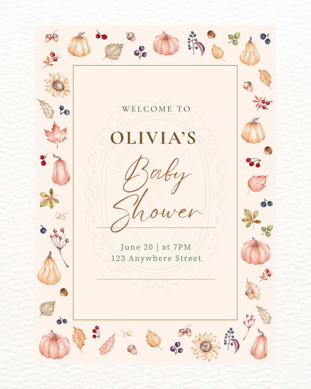 Autumn Harvest Wildflowers Baby Shower Welcome Sign Template | Editable Canva Digital Download