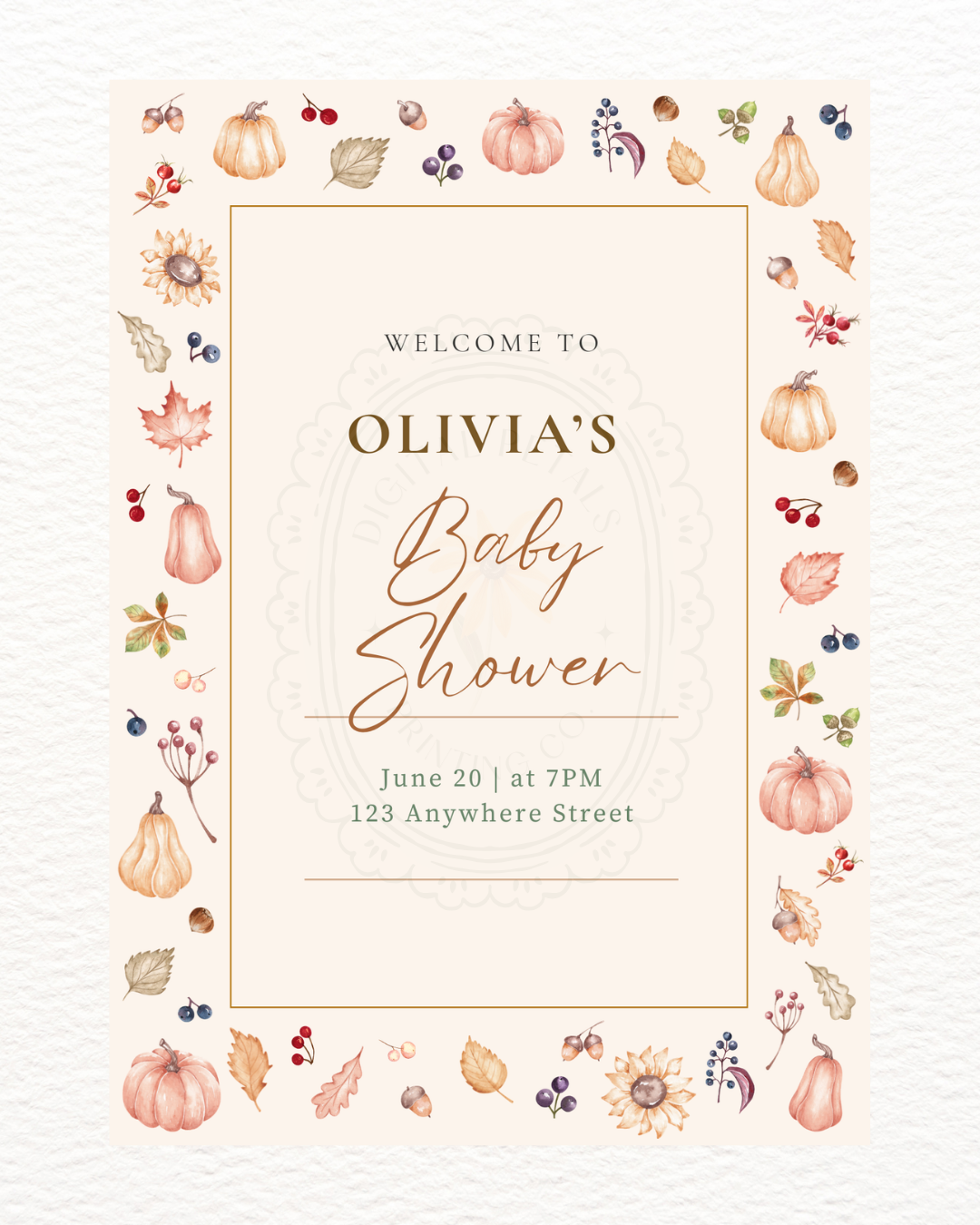 Autumn Harvest Wildflowers Baby Shower Welcome Sign Template | Editable Canva Digital Download