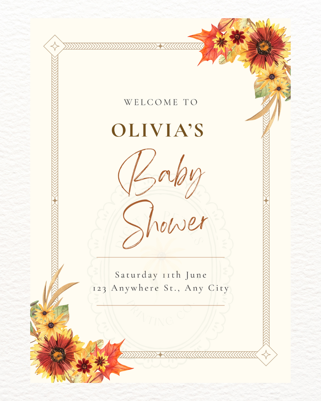Rustic Fall Wildflowers Baby Shower Welcome Sign Template | Hand Painted Cottagecore Digital Download