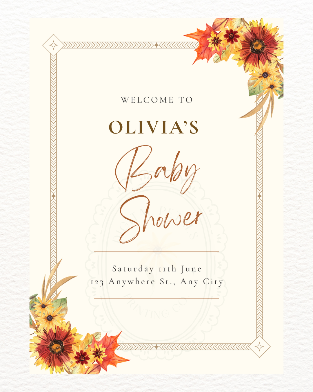 Rustic Fall Wildflowers Baby Shower Welcome Sign Template | Hand Painted Cottagecore Digital Download