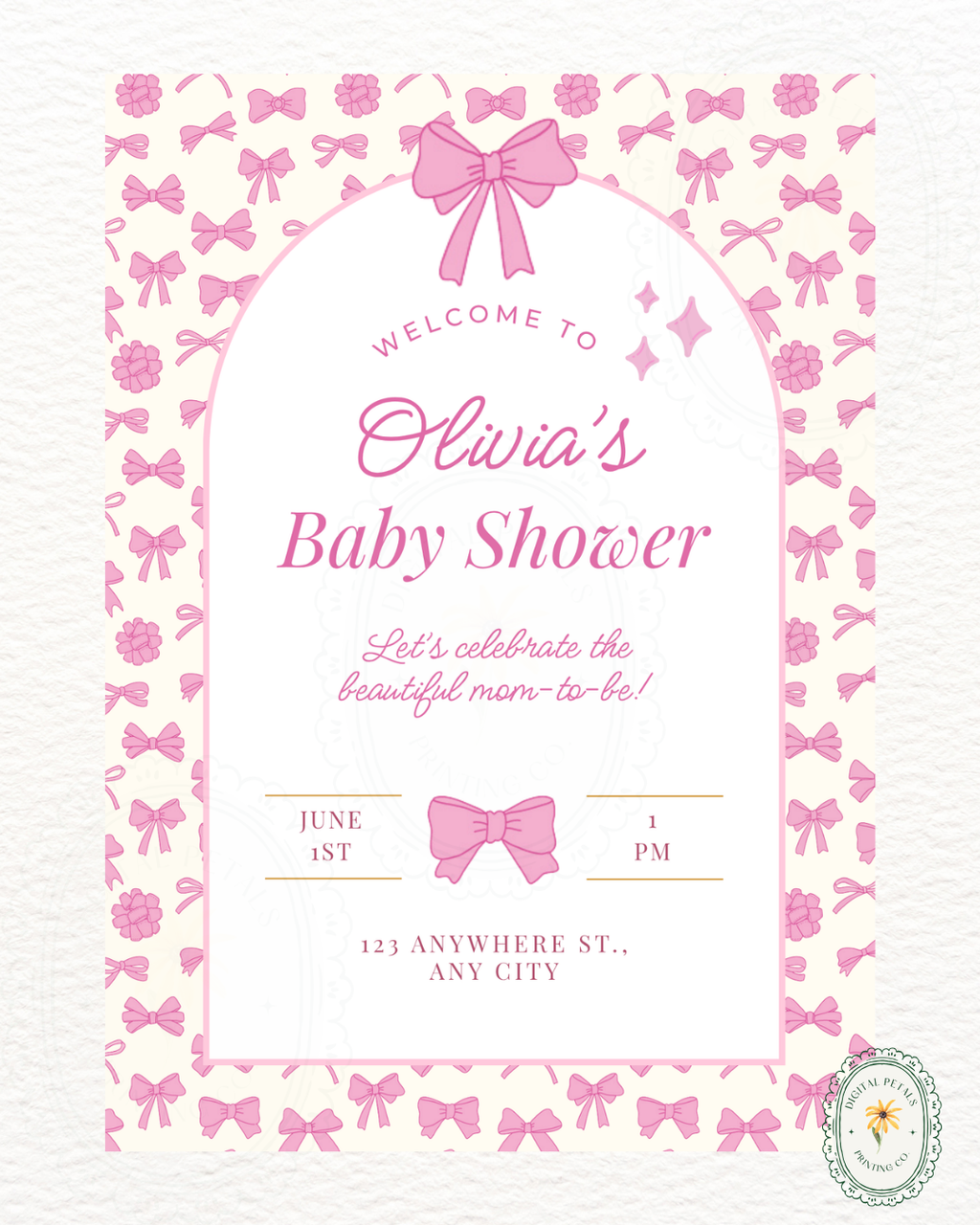 Baby Girl Shower Welcome Sign Template | Pink Ribbons & Bows | Canva Editable