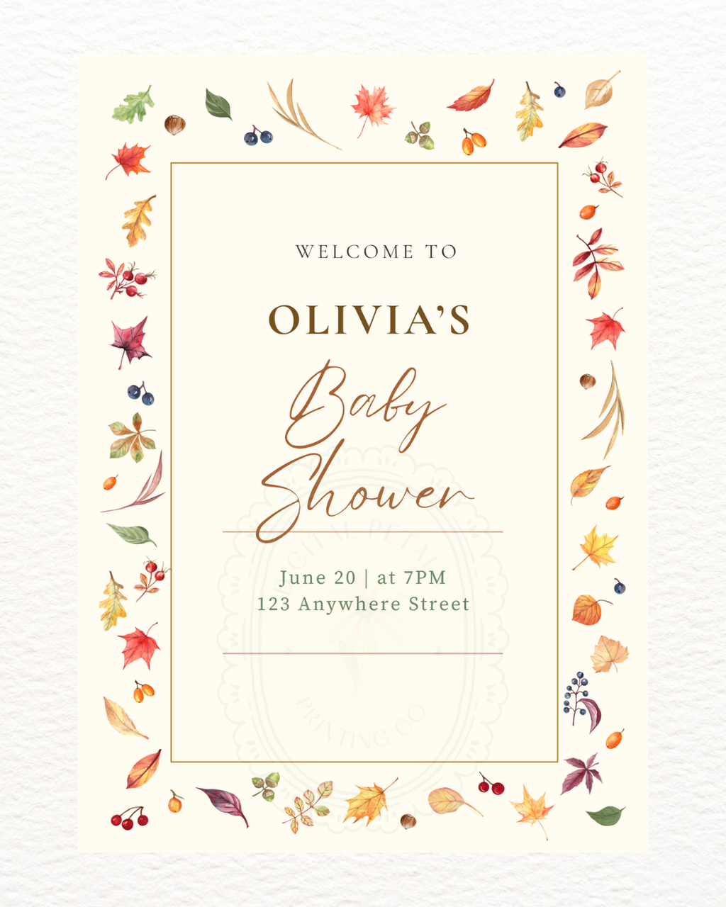Terracotta & Cream Fall Leaves Baby Shower Welcome Sign | Editable Canva Template | Digital Download