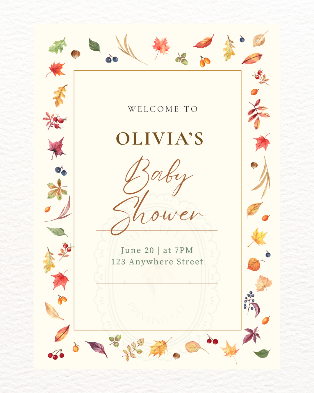 Terracotta & Cream Fall Leaves Baby Shower Welcome Sign | Editable Canva Template | Digital Download