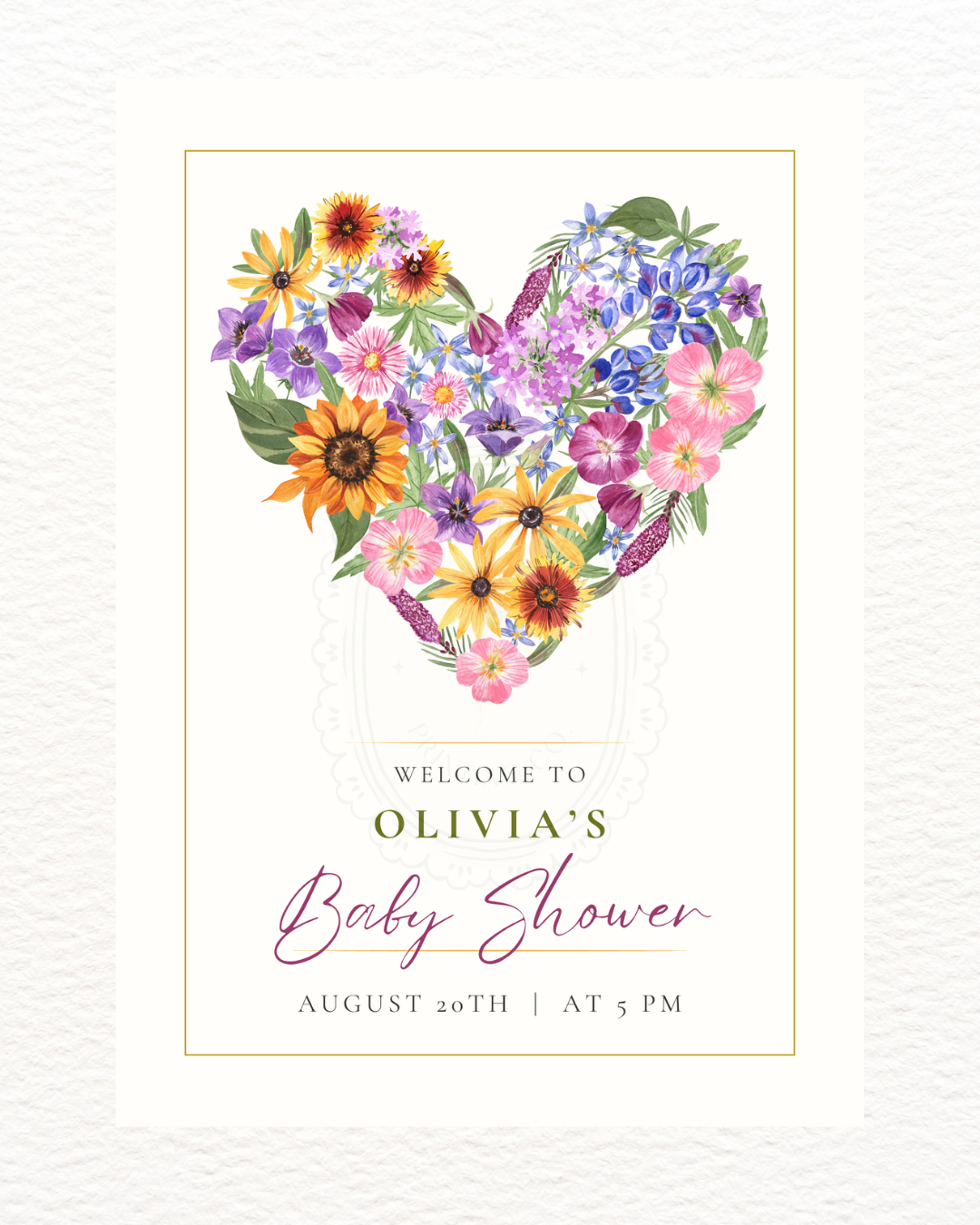 Wildflower Heart Baby Shower Welcome Sign | Editable Canva Template | Instant Digital Download