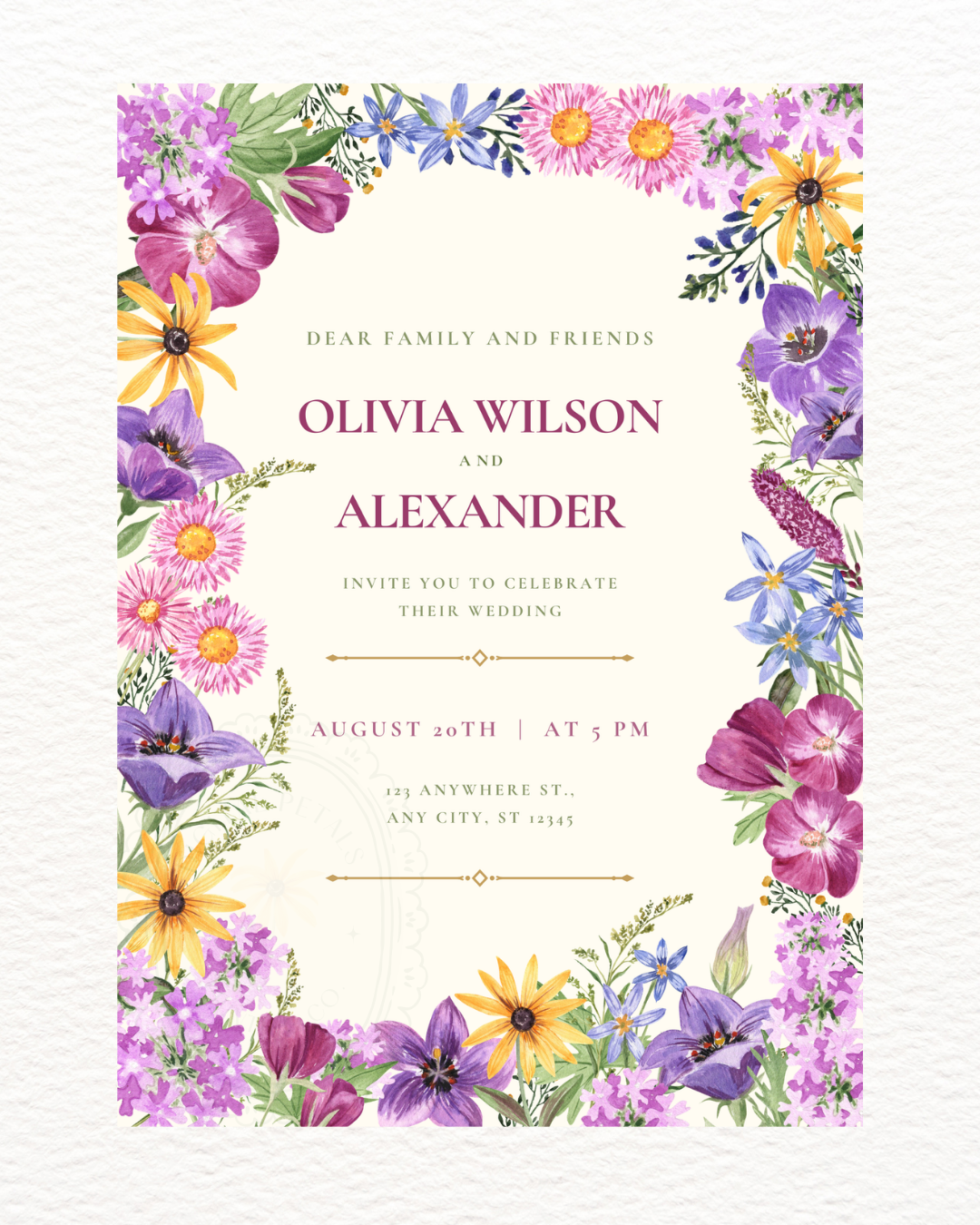 Wildflower Cottagecore Wedding Invitation Template | Editable Canva Design, Floral Botanical Spring