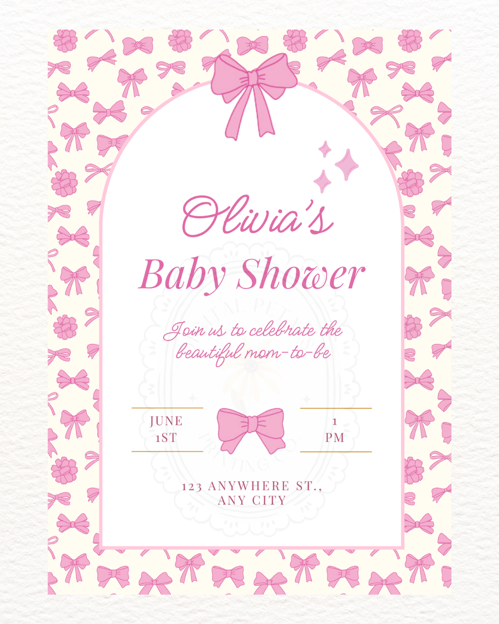 Baby Girl Shower Invitation Template | Pink Ribbons & Bows | Canva Editable