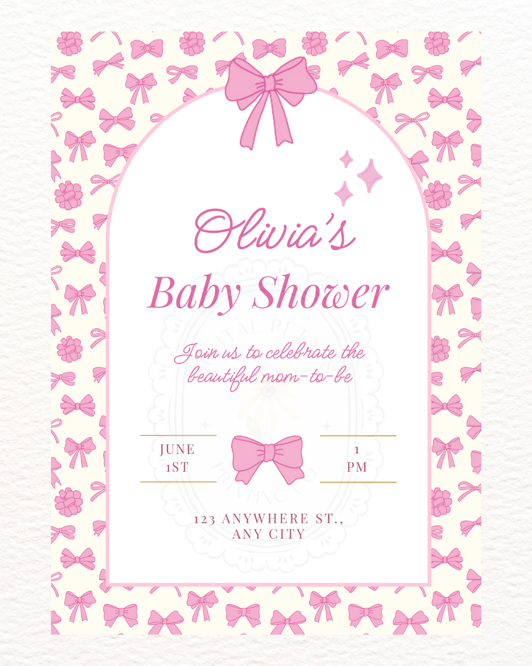Baby Girl Shower Invitation Template | Pink Ribbons & Bows | Canva Editable
